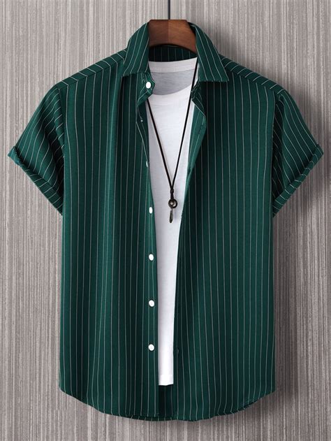 Manfinity Homme Men Striped Button Front Shirt Without Tee Mens