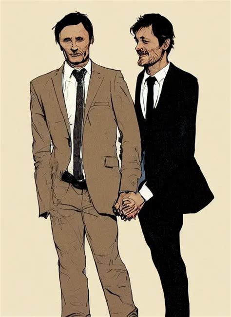 Portrait Of Mads Mikkelsen And Hugh Dancy Holding Stable Diffusion