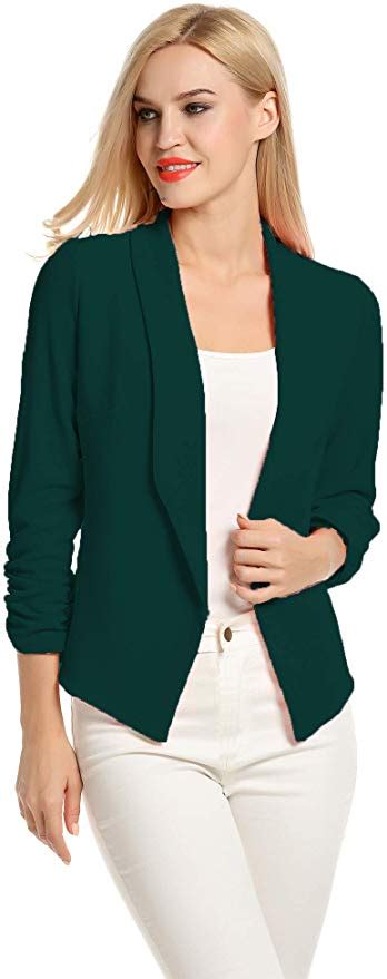 Pogtmm Women 34 Sleeve Blazer Open Front Cardigan Jacket Work Office Blazer Blazers For Women