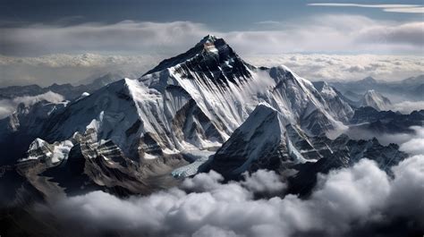 The Top Of The Everest Mountain Is Surrounded By Clouds Background