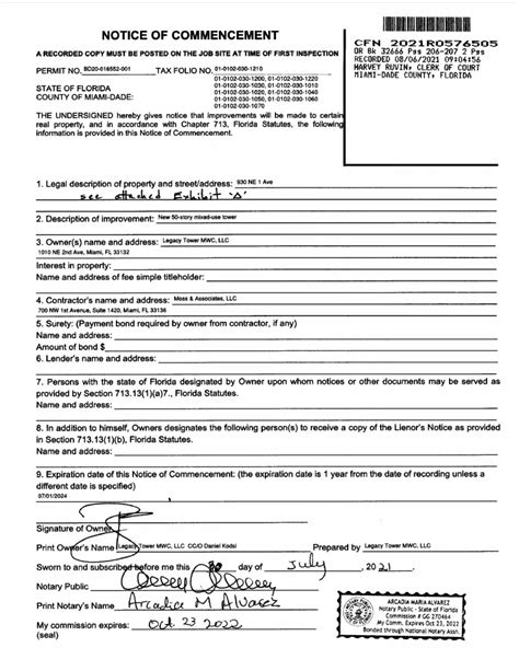 Notice Of Commencement Form Miami Dade County Fillable Printable