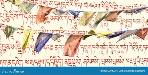 Buddhism Prayer Flags Lungta With Om Mani Padme Hum Mantra Editorial