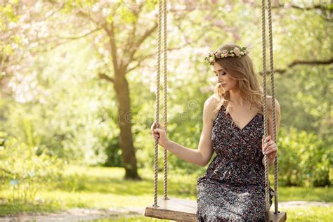 Attractive Blonde Girl In Blooming Garden Stock Image Image Of Party Leisure 116675187