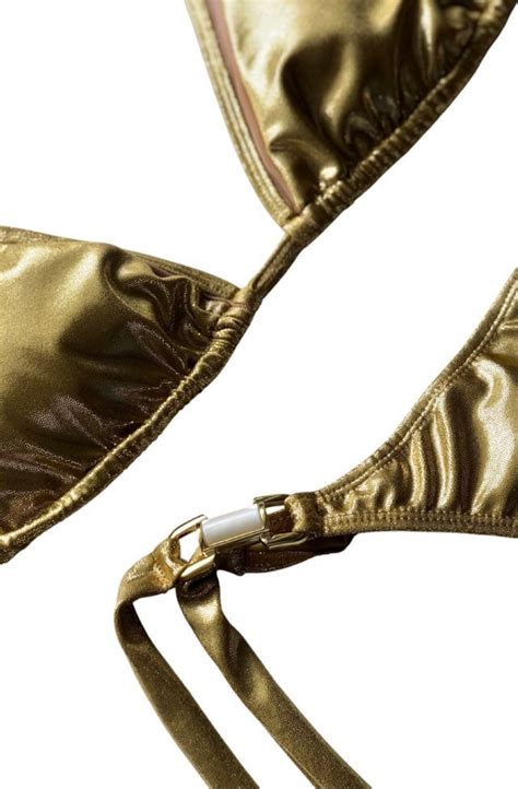 Metallic GOLD Brazilian Bikini Set Shiny Swimwear Adjustable Tie Top