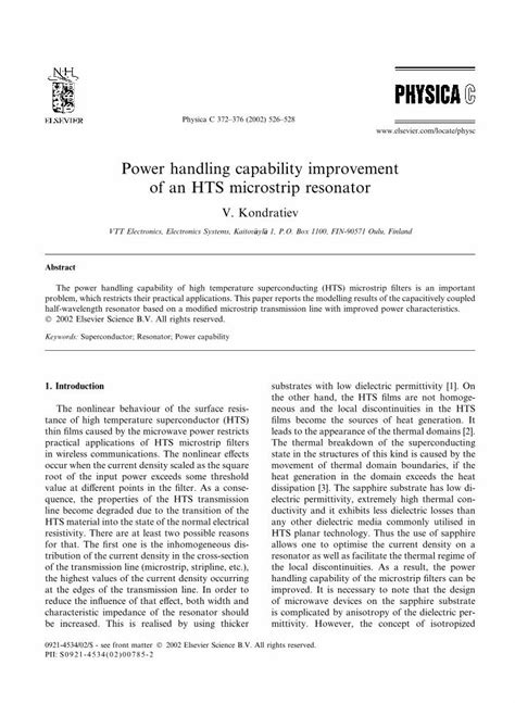 Pdf Power Handling Capability Improvement Of An Hts Microstrip