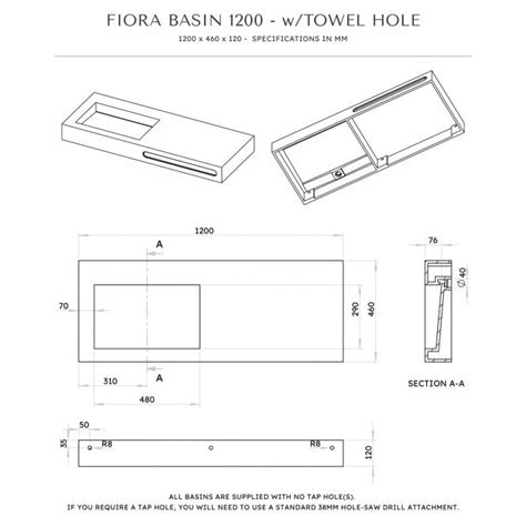 Fiora Wall Hung Stone Basin Mm Towel Hole Aquaroc