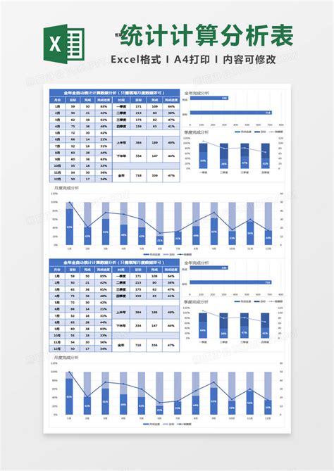 蓝色全年全自动统计计算数据分析表excel模板下载熊猫办公