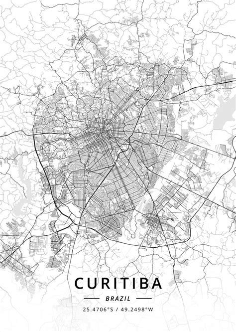 Curitiba Brazil Light Map Art Print By Designer Map Art Map Art