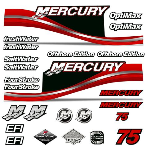 Mercury 75 Four 4 Stroke Decal Kit Outboard Engine Graphic Motor