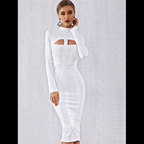 New Designer Couture Runway White Bandage Dress Cut Out Detail Long