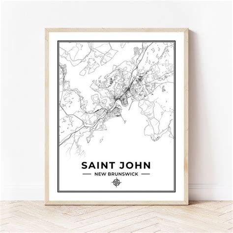 A Framed Black And White Map Of Saint John New Brunswick