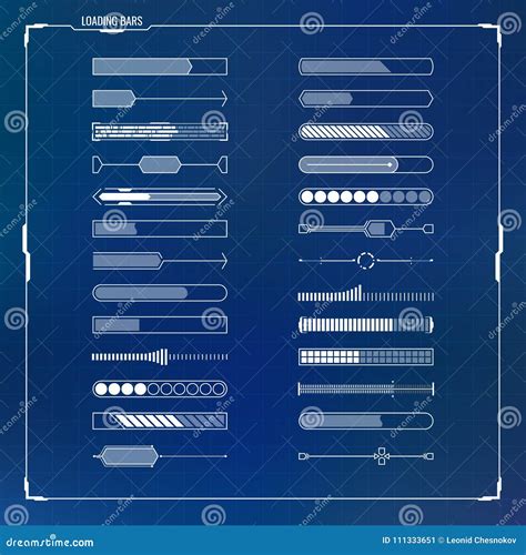 Sci Fi Futuristic Design Loading Bars Set Stock Vector Illustration