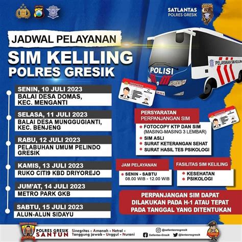 Jadwal SIM Keliling Polres Gresik 10 Sampai 15 Juli 2023 Info GRESIK