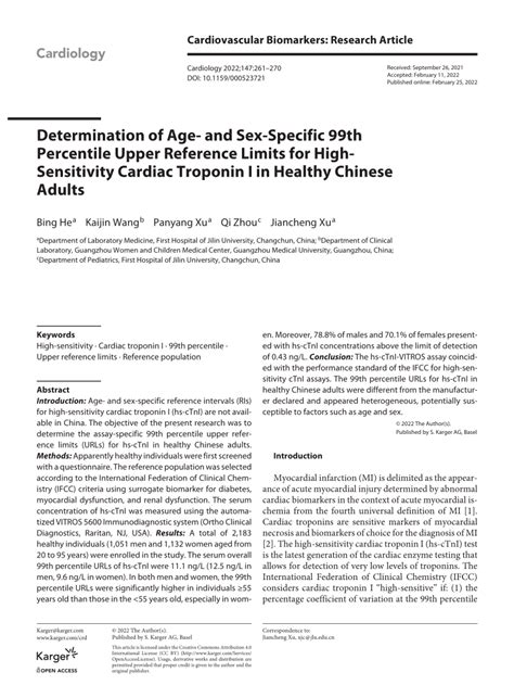 PDF Determination Of Age And Sex Specific 99th Percentile Upper