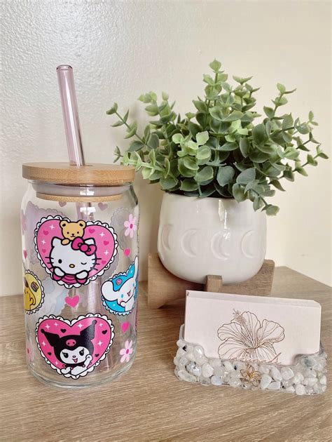 Kawaii Iced Coffee Glass Valentines Day Beer Can Glass Kitty