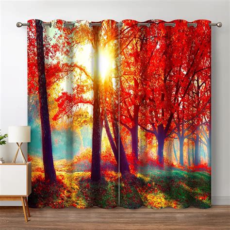 Amazon Jekeno Forest Blackout Curtains Jungle Autumn Tree Orange