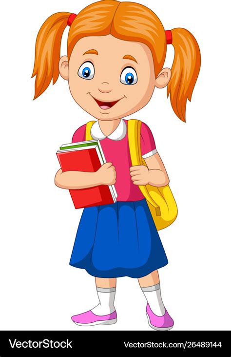 Cartoon Happy School Girl Carrying Book Royalty Free Vector