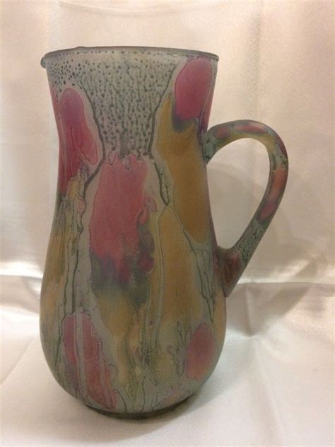 Vintage Israel Art Glass Hand Painted Jug Reuben Hebron Pottery Porcelain And Glass Glass Art