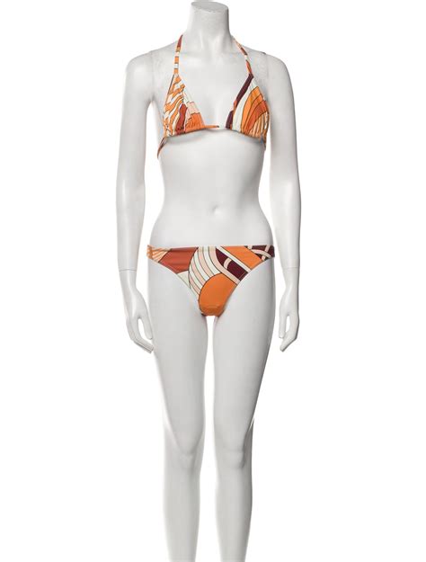 Hermès Printed Cutout Accent Bikini Orange Swimwear Clothing HER The RealReal