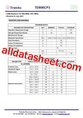 TD806CP3 Datasheet PDF Transko Electronics Inc