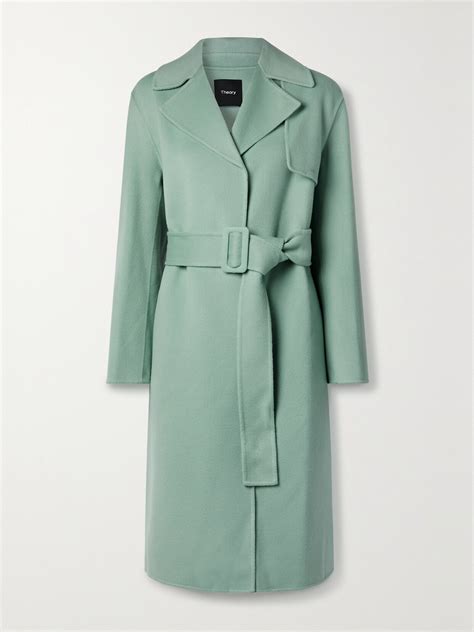 Theory Belted Wool And Cashmere Blend Trench Coat Mint