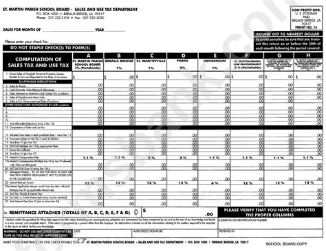 Computation Of Sales Tax And Use Tax - St.martin Parish School Board Sales And Use Tax printable ...