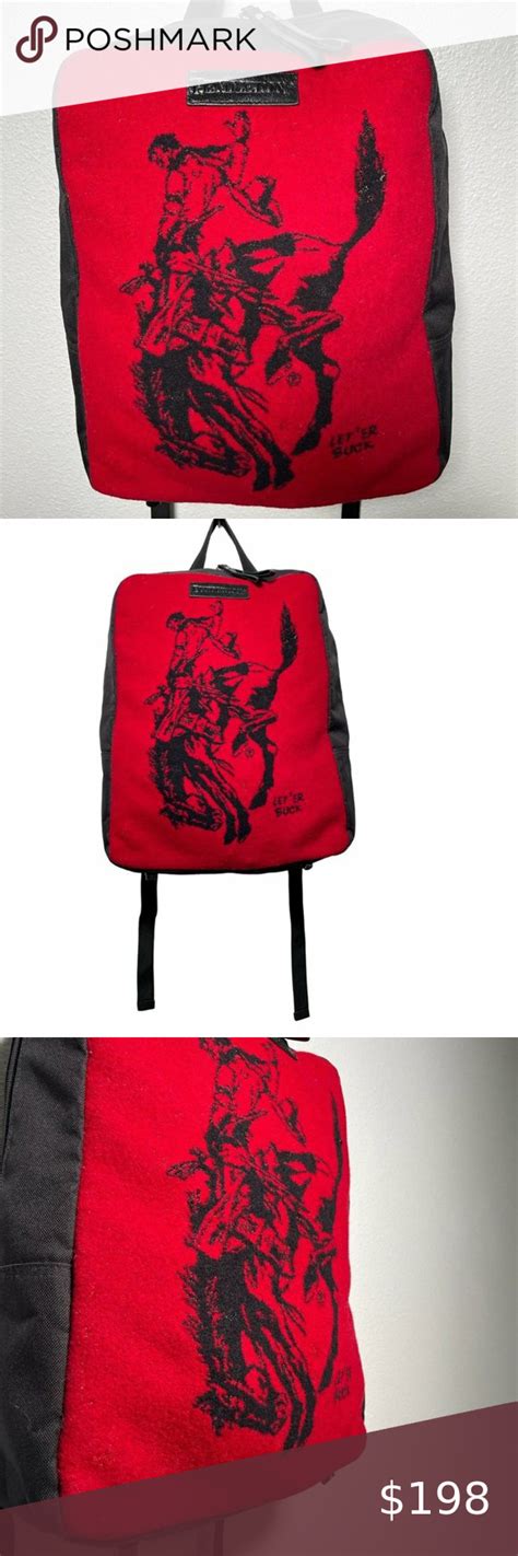 Pendleton RARE Let Er Buck Red Black Wool Backpack Round Up Rodeo