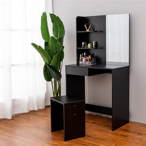 Panana Modern Corner Dressing Table Makeup Desk With Drawer Mirror And