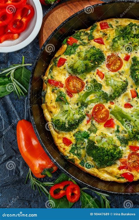 Frittata With Broccoli In A Frying Pan Stock Image Image Of Plate