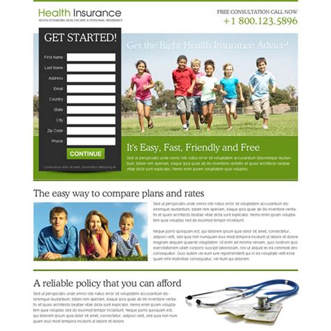 health insurance long lead capture effective squeeze page design