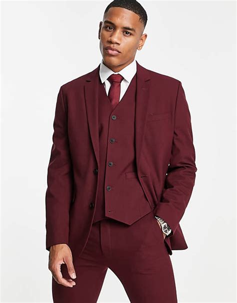 Asos Design Skinny Suit Jacket In Burgundy Asos