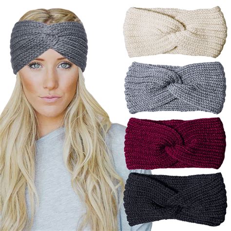 Loritta 4 Pcs Womens Warm Winter Headbands Stretchy Soft Yarn Cable