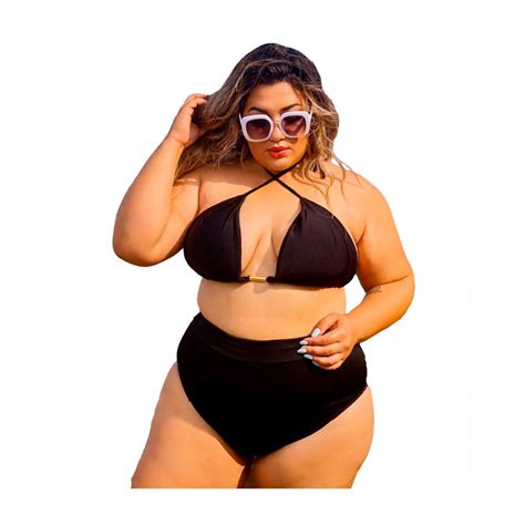 Biquíni Plus Size Hot Pants Cintura Alta Cortininha Bojo no Shoptime