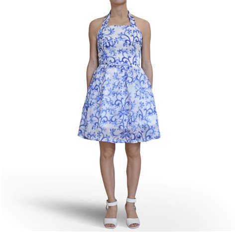 Printed Fit Flare Mini Organza Dress Julia Zheng