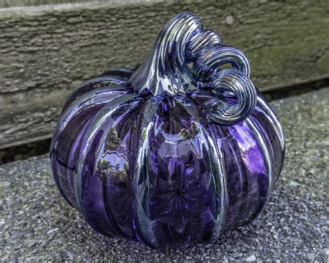 Purple Blown Glass Pumpkin 4 Decorative Sculpture With Etsy