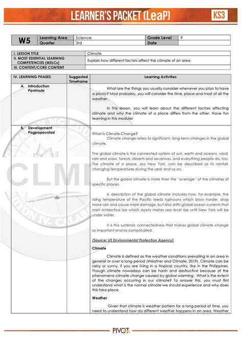 Lea P Science G9 Week 5 Q3 W Learning Area Science Grade Level 9