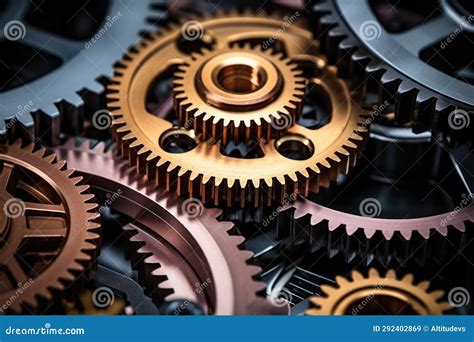 Close Up Of Multiple Gears Interlocking Symbolizing Synergy Stock