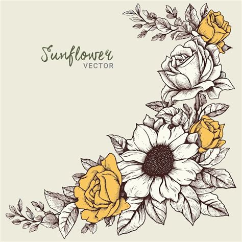 Premium Vector | Hand drawn sunflower corner border design Vector