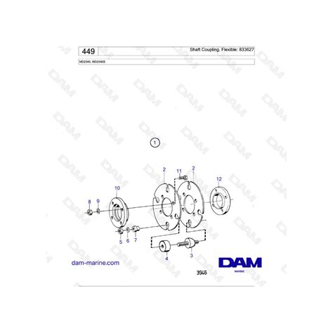 Volvo Penta Md2040 Md2040b Shaft Coupling Flexible 833627 Dam Marine