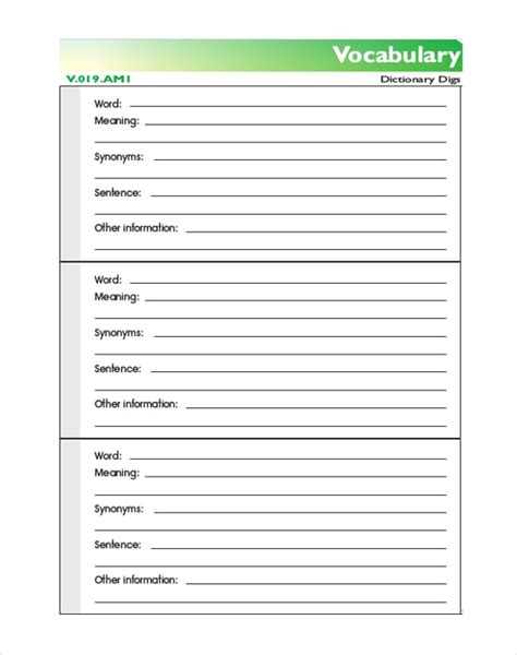 Vocabulary Words Worksheet Template Doctemplates