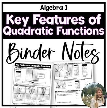 Key Features Of Quadratic Functions Binder Notes For Algebra 1