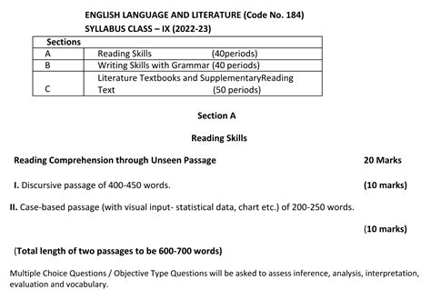 Cbse Class 9 English Syllabus 2022 23 Term 1 And 2