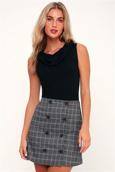 Count On Me Charcoal Grey Plaid Button Up Mini Skirt Fall Fashion