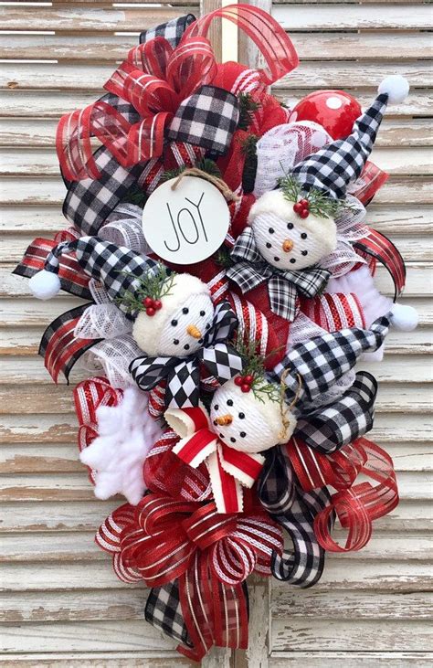 Snowman Wreath Holiday Wreath Winter Swag Buffalo Plaid Etsy