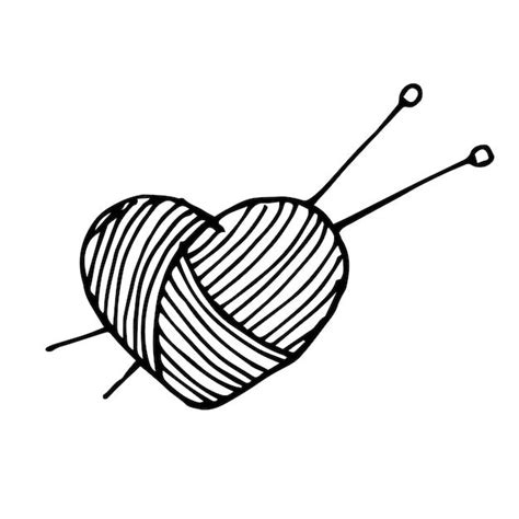 Hand Drawing In Doodle Style A Ball Of Yarn In The Shape Of A Heart