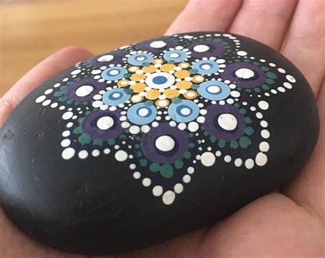 Jewel Drop Mandala Painted Stone Heart Chakra Sacred Geometry