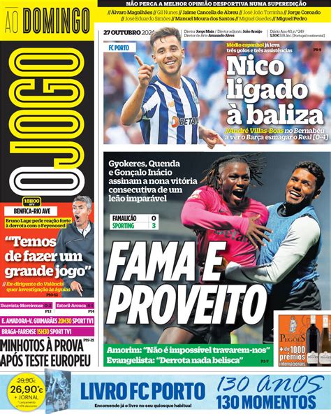 Fora De Jogo Capas A Vit Ria Do Sporting Em Grande Destaque Lage E O