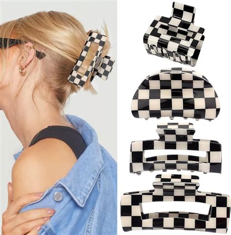 Checkered Hair Claw Clips For Women Pcs Checkered Claw Clip Large