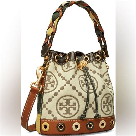 Tory Burch Bags Tory Burch T Monogram Grommet Mini Bucket Bag In Greggio Poshmark