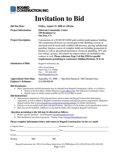 Invitation To Bid Template Free Printable Templates